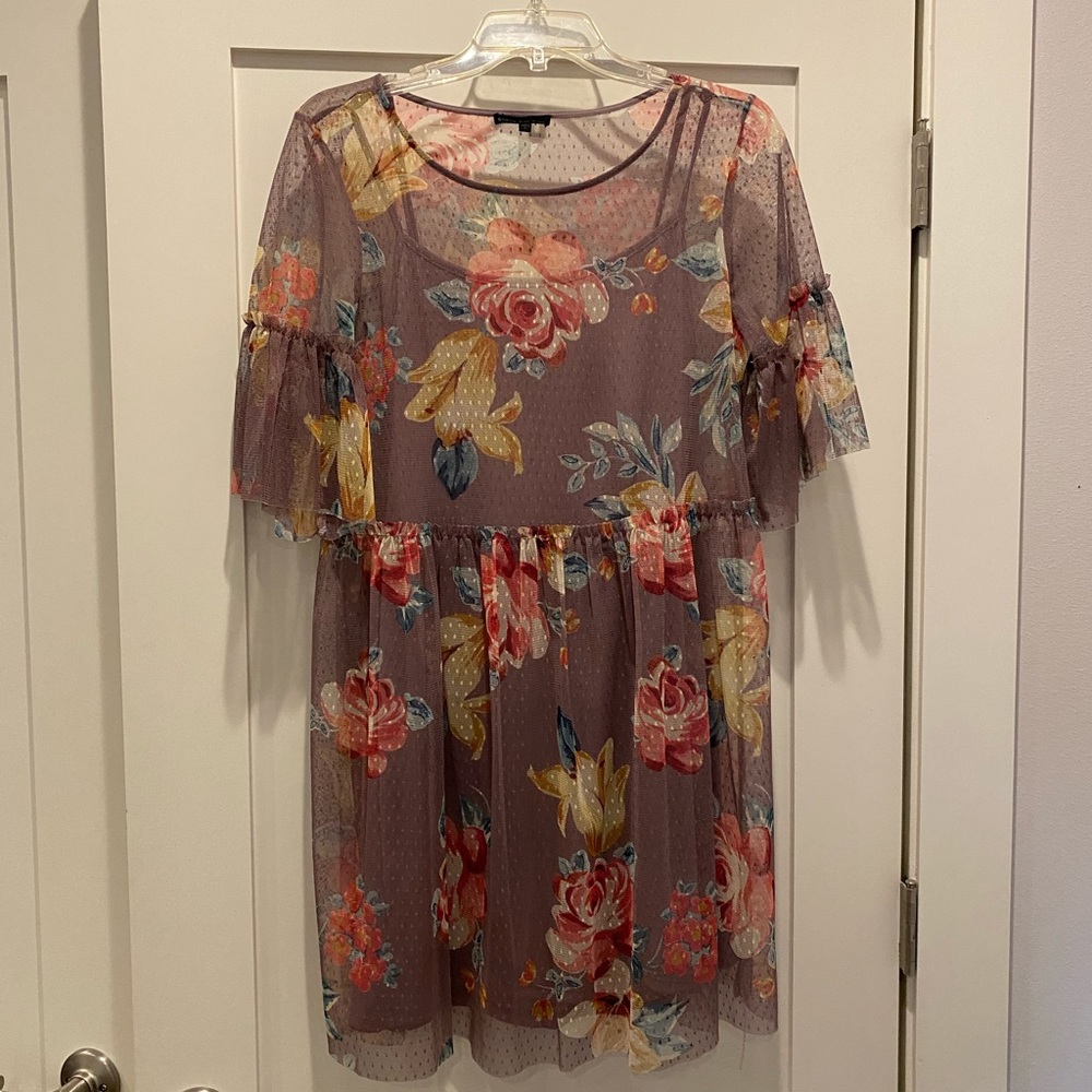 Purple Floral Mesh Skater Dress